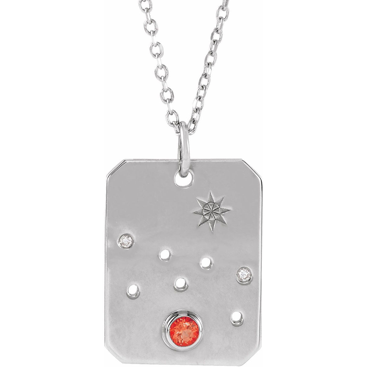 mexican fire opal and diamond taurus constellation pendant, 14K White Gold