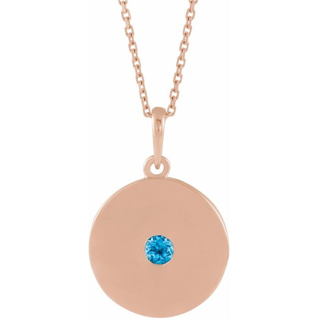 swiss blue topaz disc necklace in 14k rose gold