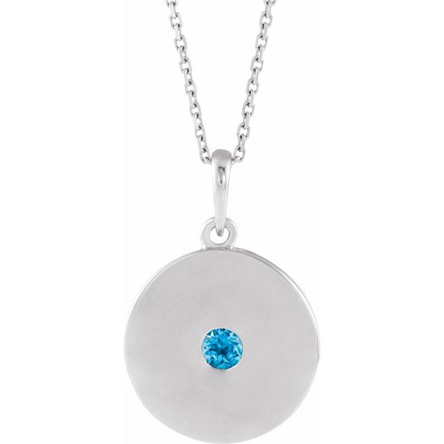 swiss blue topaz disc necklace in 14k white gold