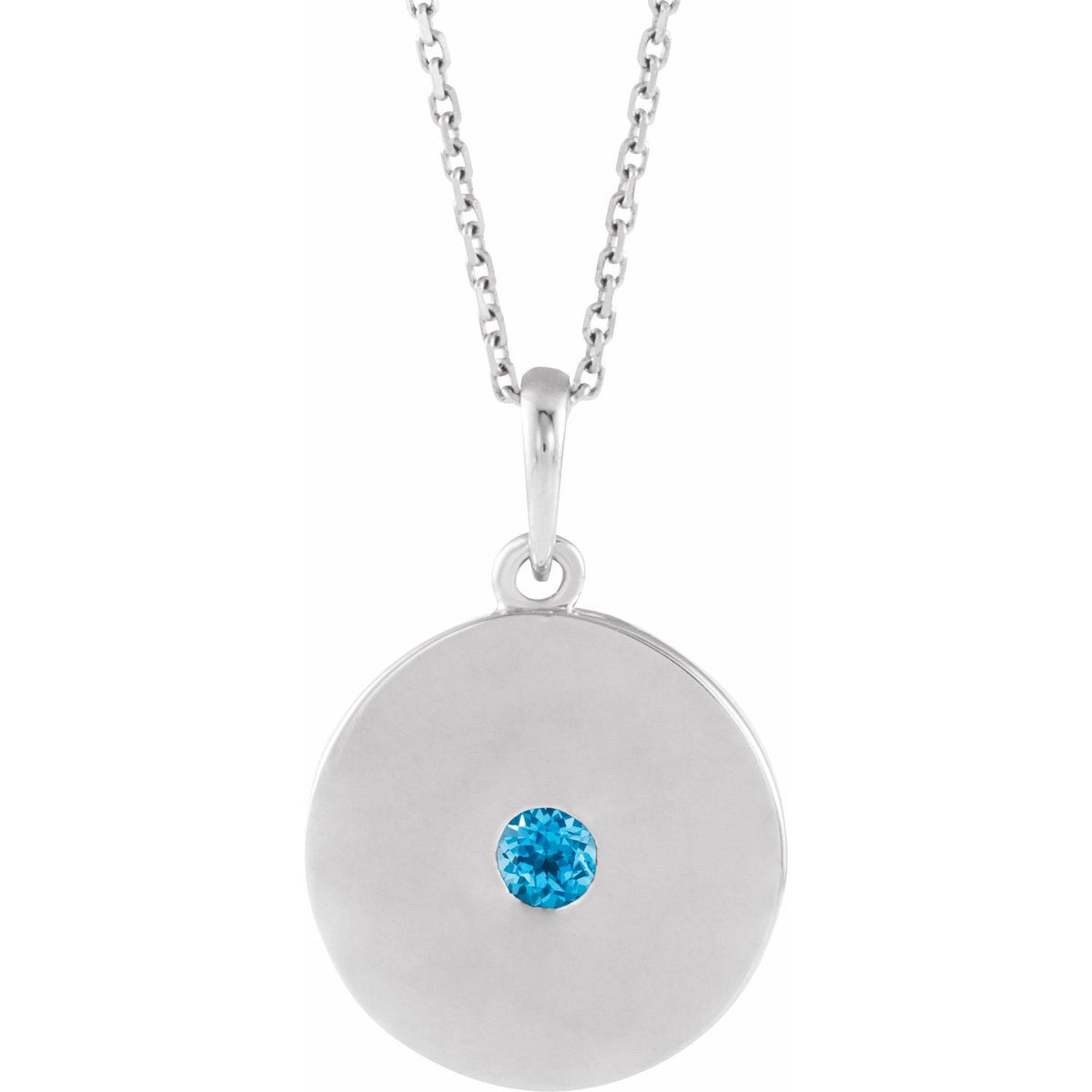 swiss blue topaz gold disc pendant, 14K White Gold