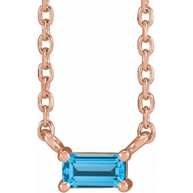 swiss blue topaz round solitaire necklace in 14k rose gold