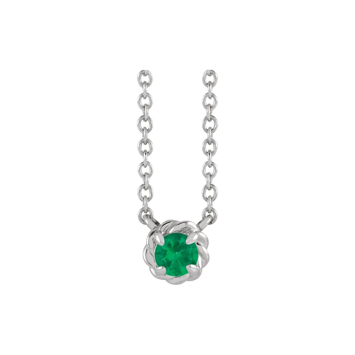 14K White Gold lab-grown claw-prong emerald rope necklace