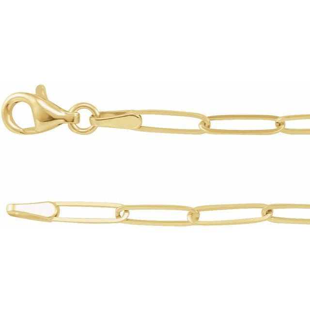2.6mm paperclip gold chain necklace in 14k yellow gold, 16 inch