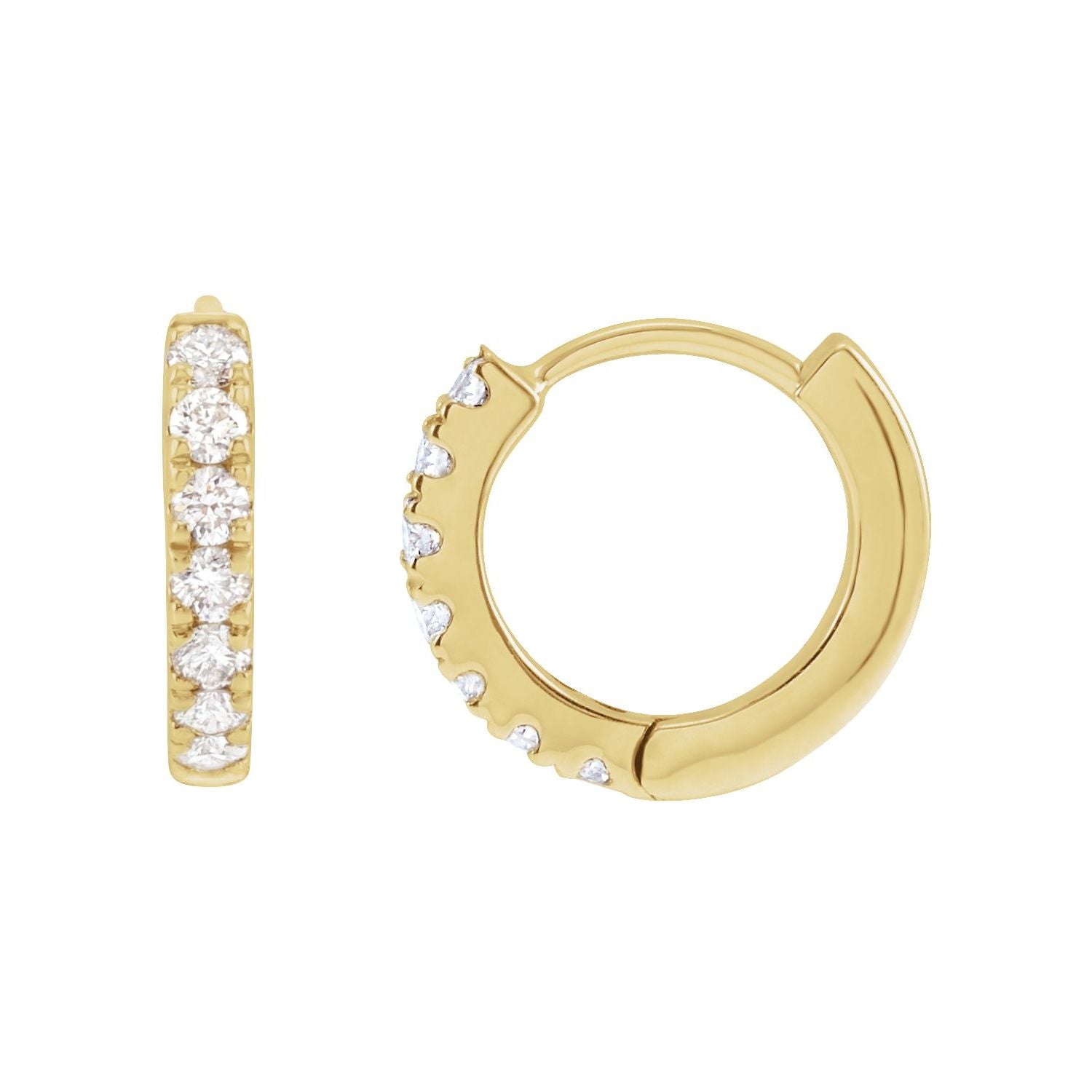 14K Yellow Gold diamond huggie earrings