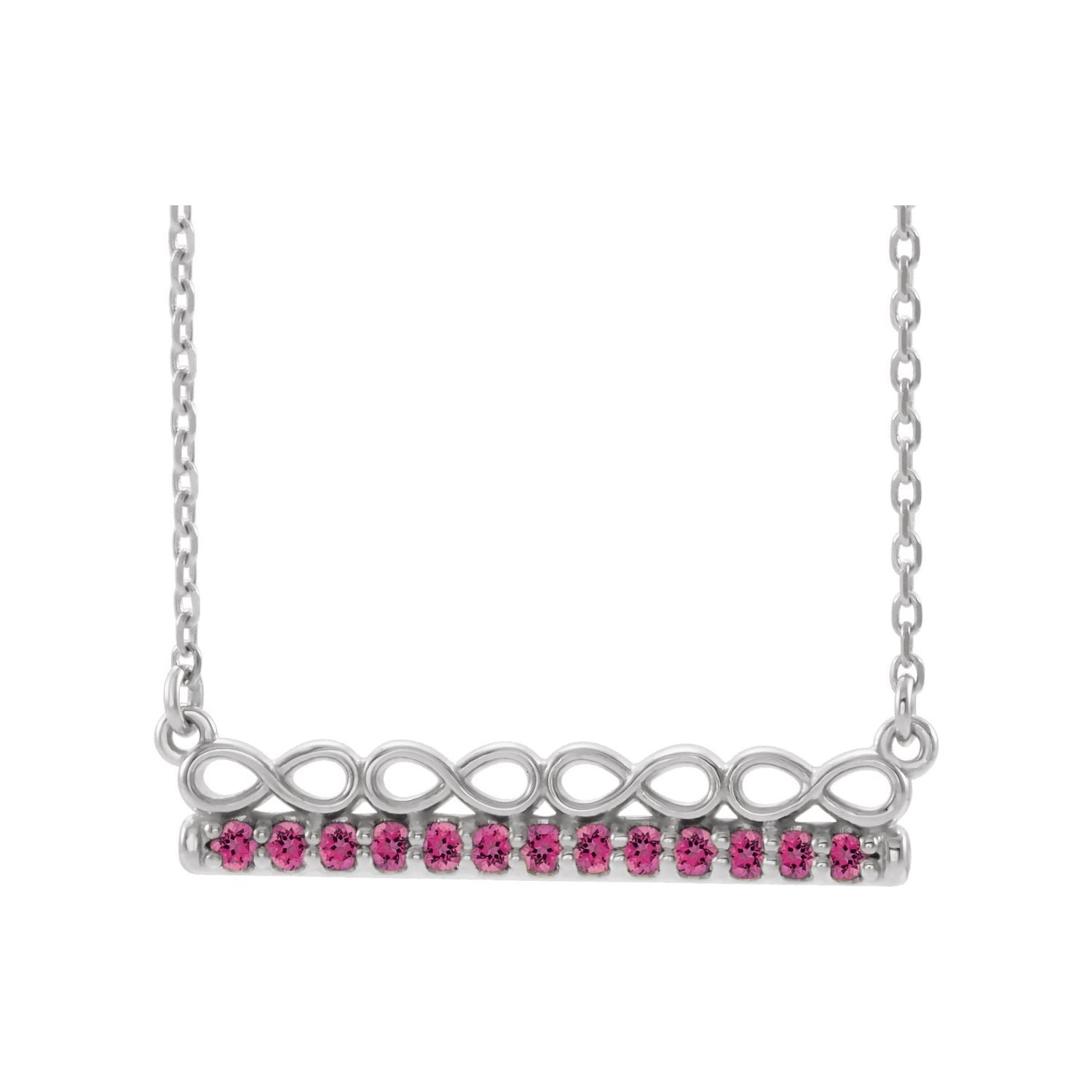 pink tourmaline infinity bar pendant, 14K White Gold
