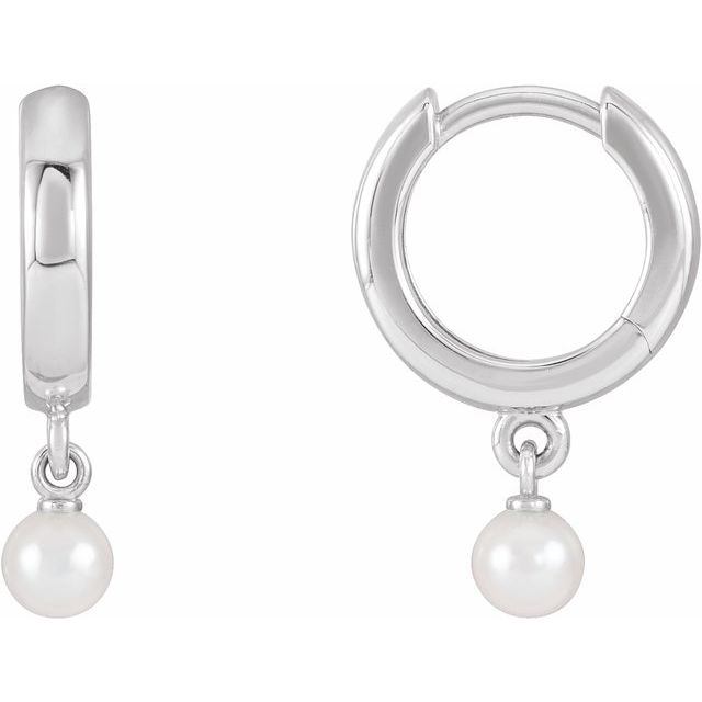 seed pearl hoop earrings in 14k white gold