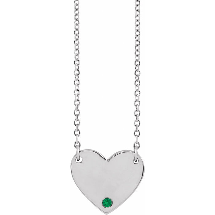 14K White Gold natural engravable emerald heart pendant