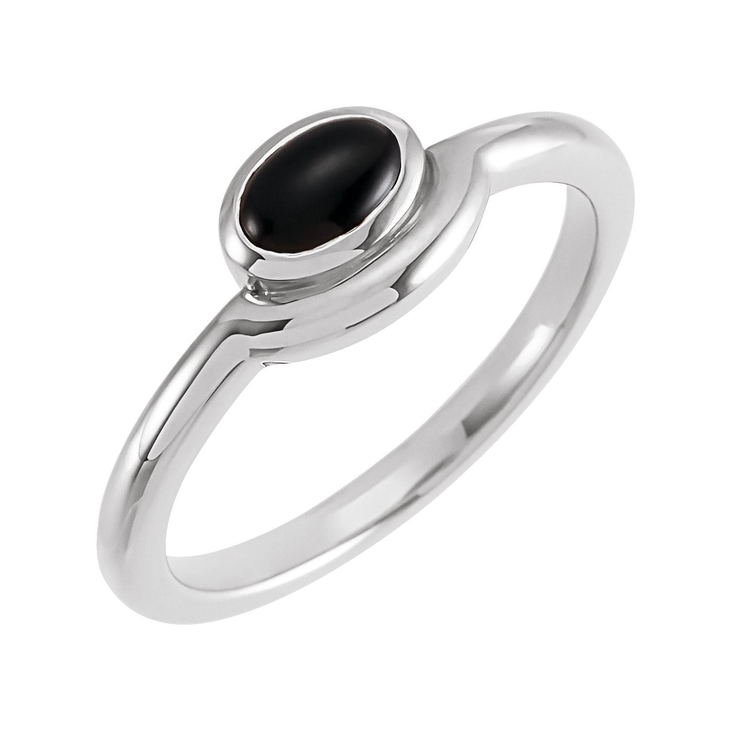 Black Onyx Bezel-Set Oval Ring in 14K White Gold - natural black onyx