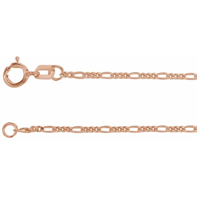 1.28mm figaro gold chain necklace in 14k rose gold, 16 inch
