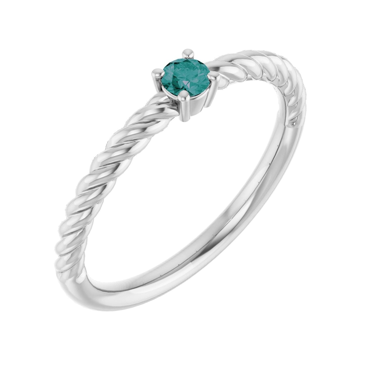 3 mm Alexandrite Solitaire Rope Ring in 14K White Gold