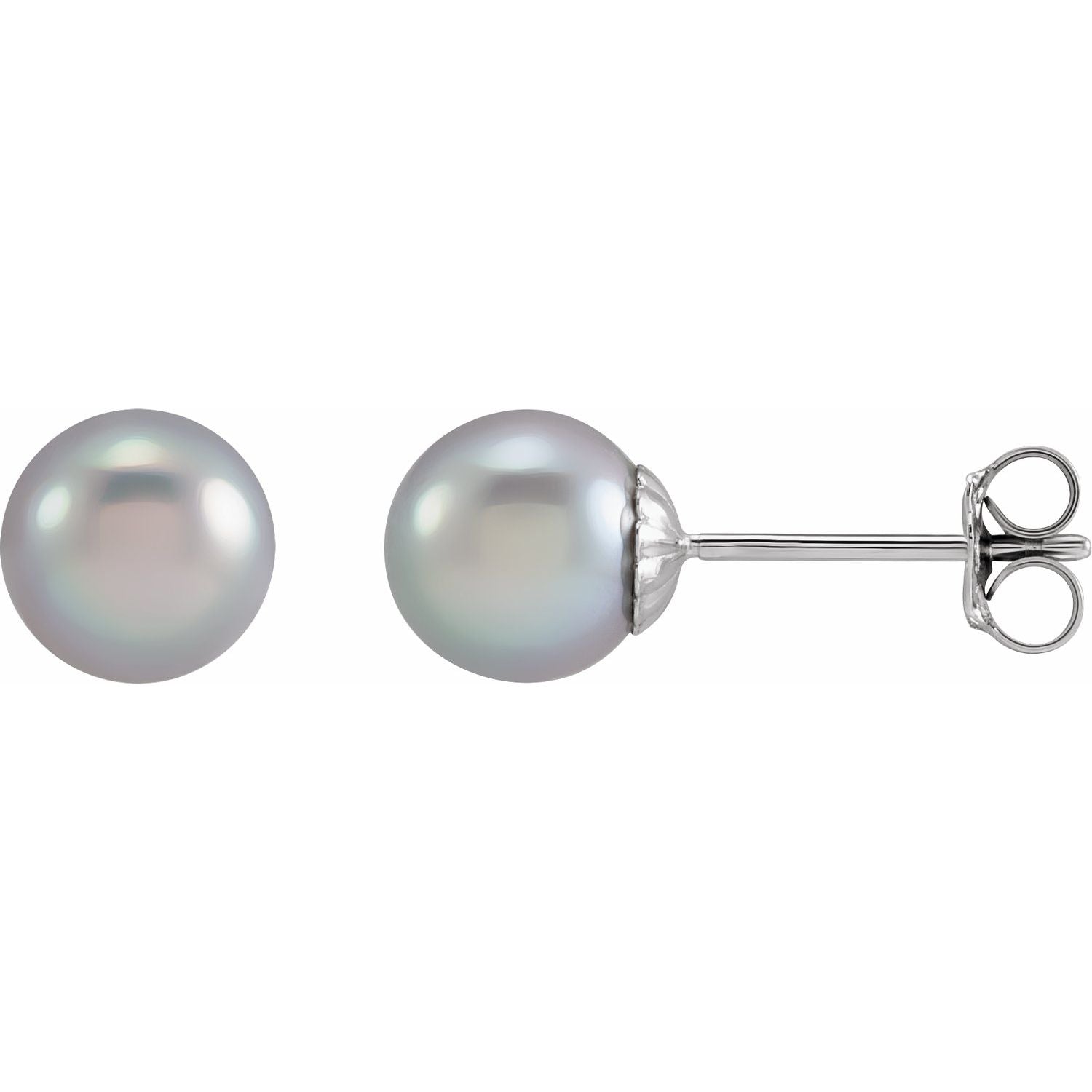 Cultured Gray Freshwater Pearl stud earrings in 14K White Gold