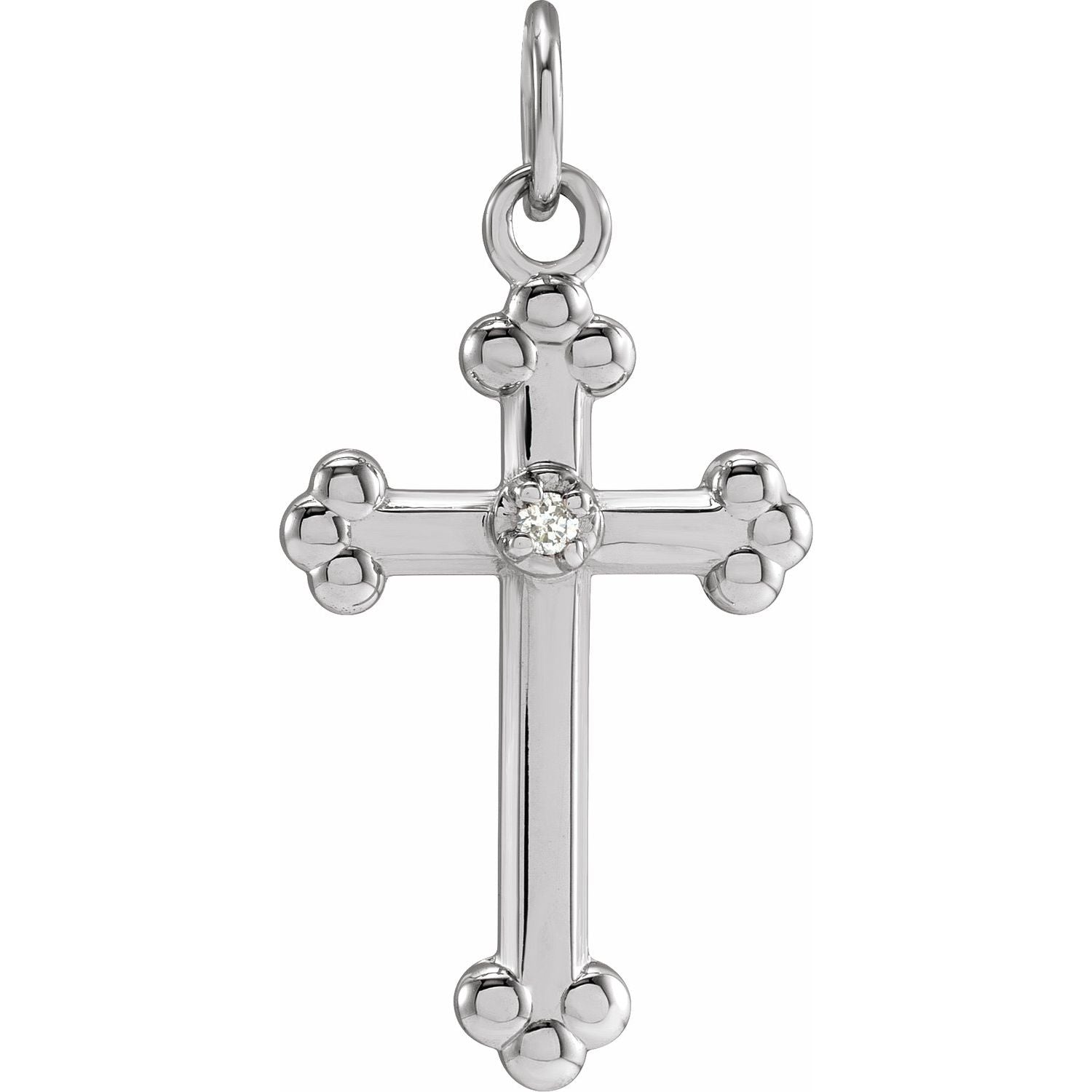 Two-Tone Petite Diamond Cross Pendant in 14K White Gold