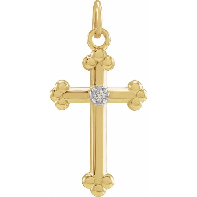 two-tone petite diamond cross pendant in 14k yellow/white gold