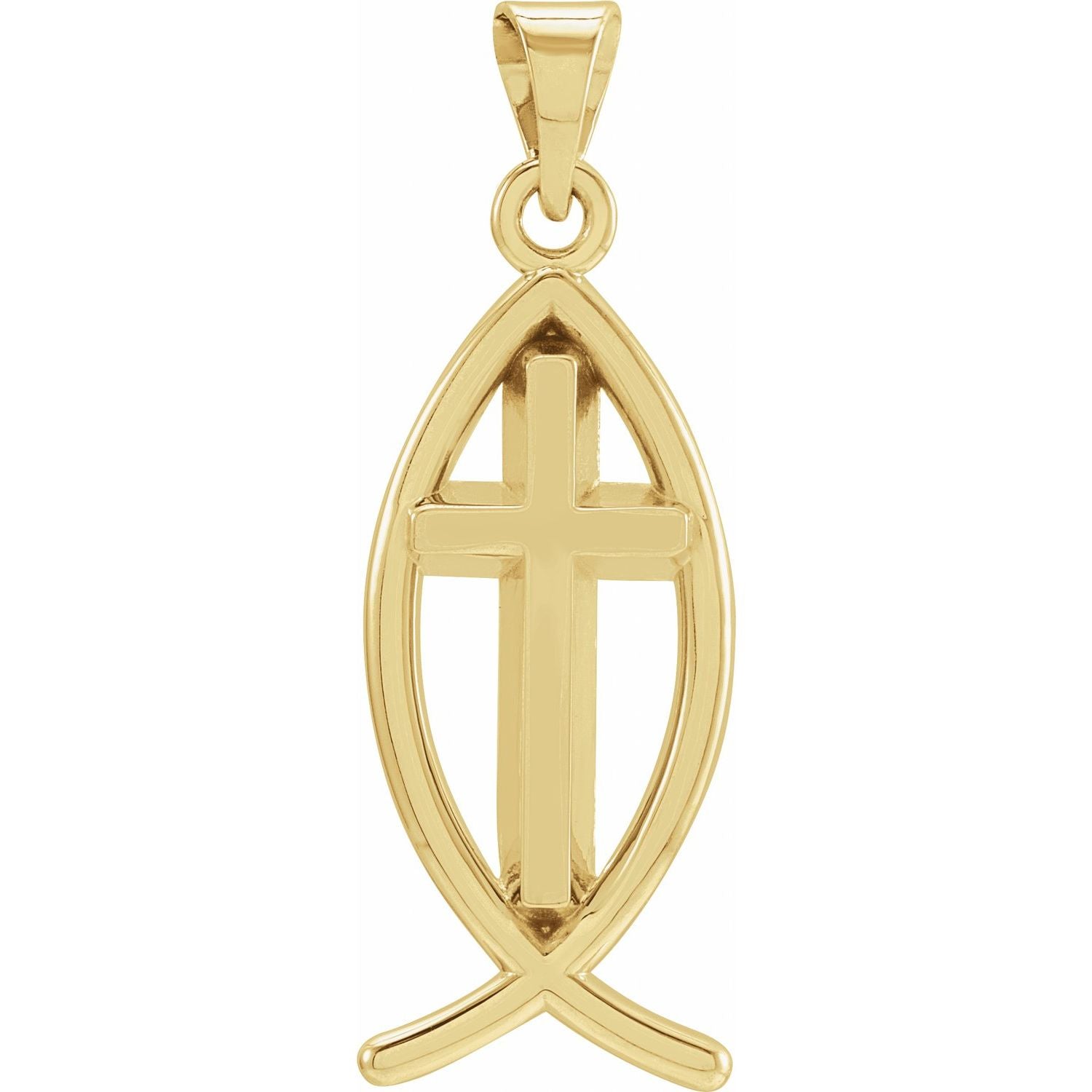 Ichthus and Cross Pendant in 14K Yellow Gold
