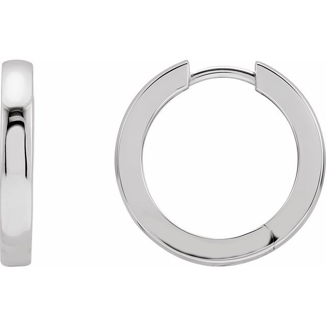 bold hinged gold hoop earrings in 14k white gold, 18 mm