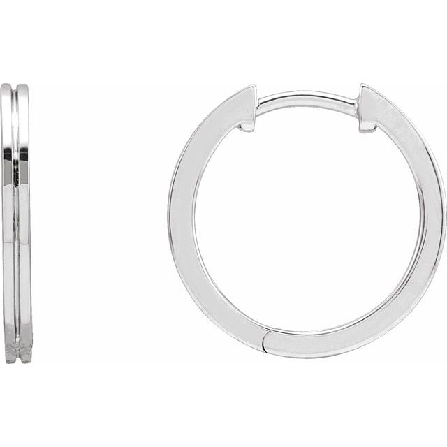 grooved huggie gold hoop earrings in 14k white gold, 15 mm