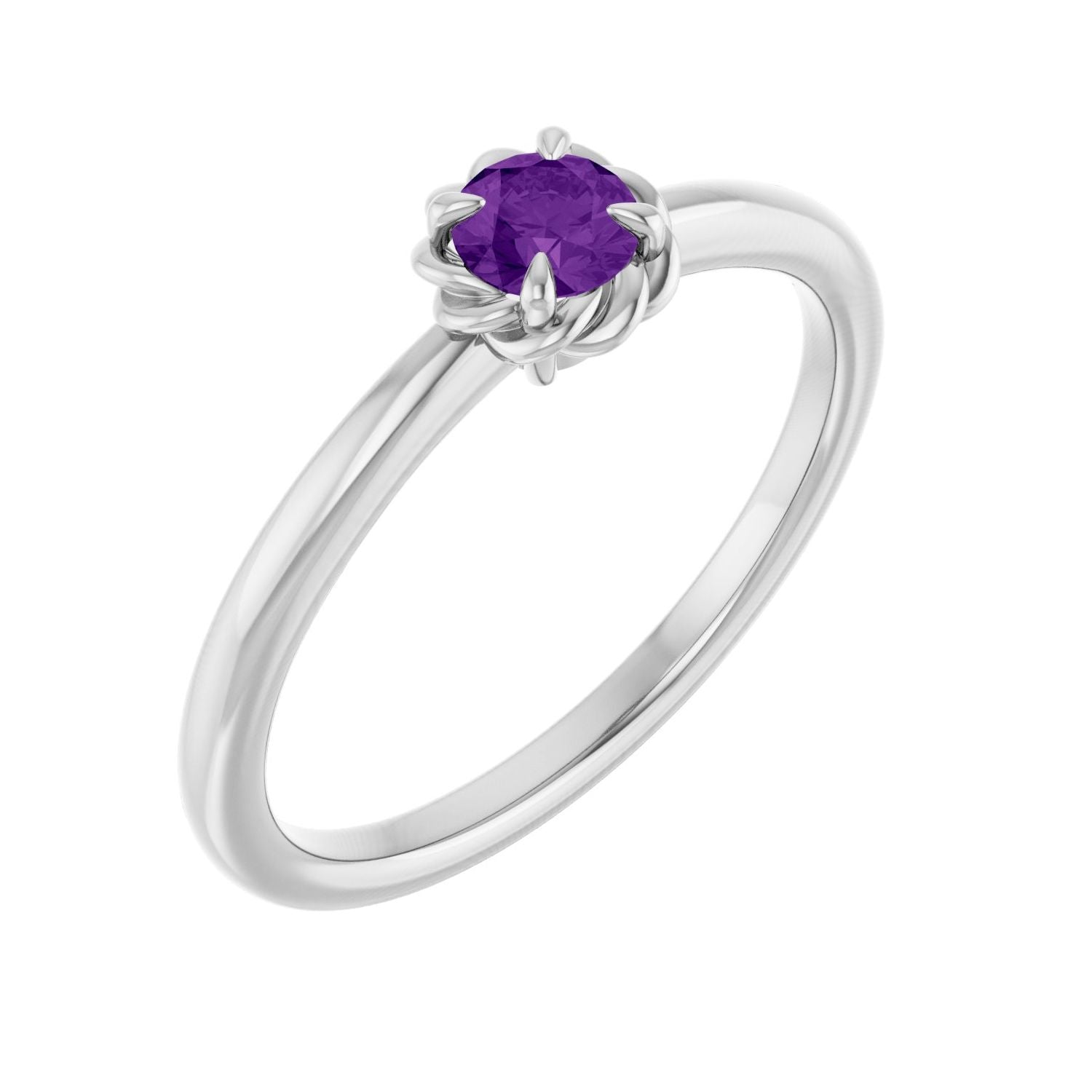 Amethyst Rope Solitaire Ring in 14K White Gold