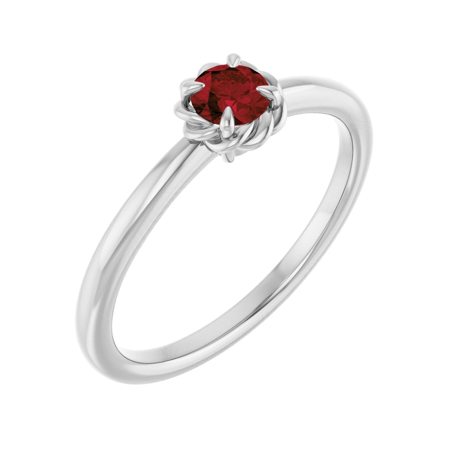 Garnet Rope Solitaire Ring in 14K White Gold