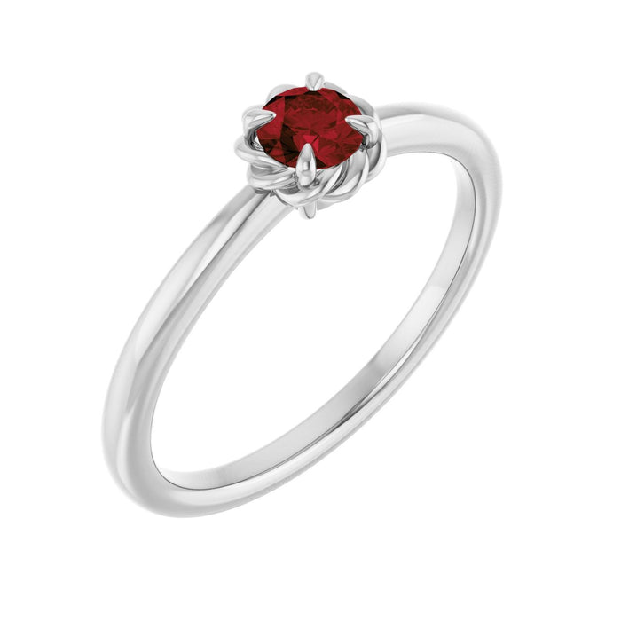 Garnet Rope Solitaire Ring in 14K White Gold