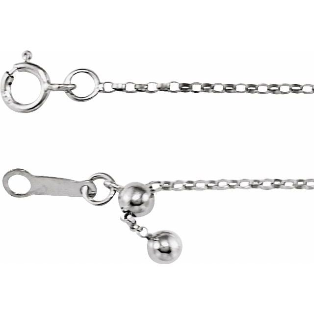 1.1mm adjustable rolo chain necklace in 14k white gold, 16-22" adjustable