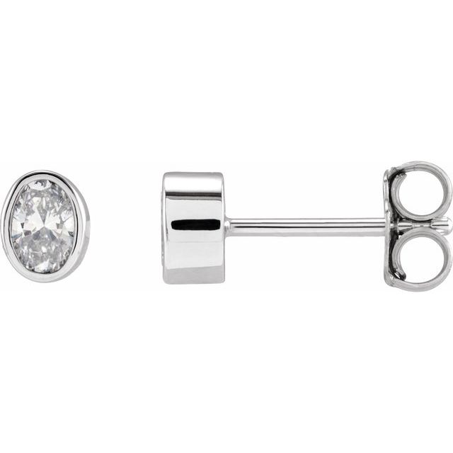 oval lab-grown diamond bezel stud earrings in 14k white gold