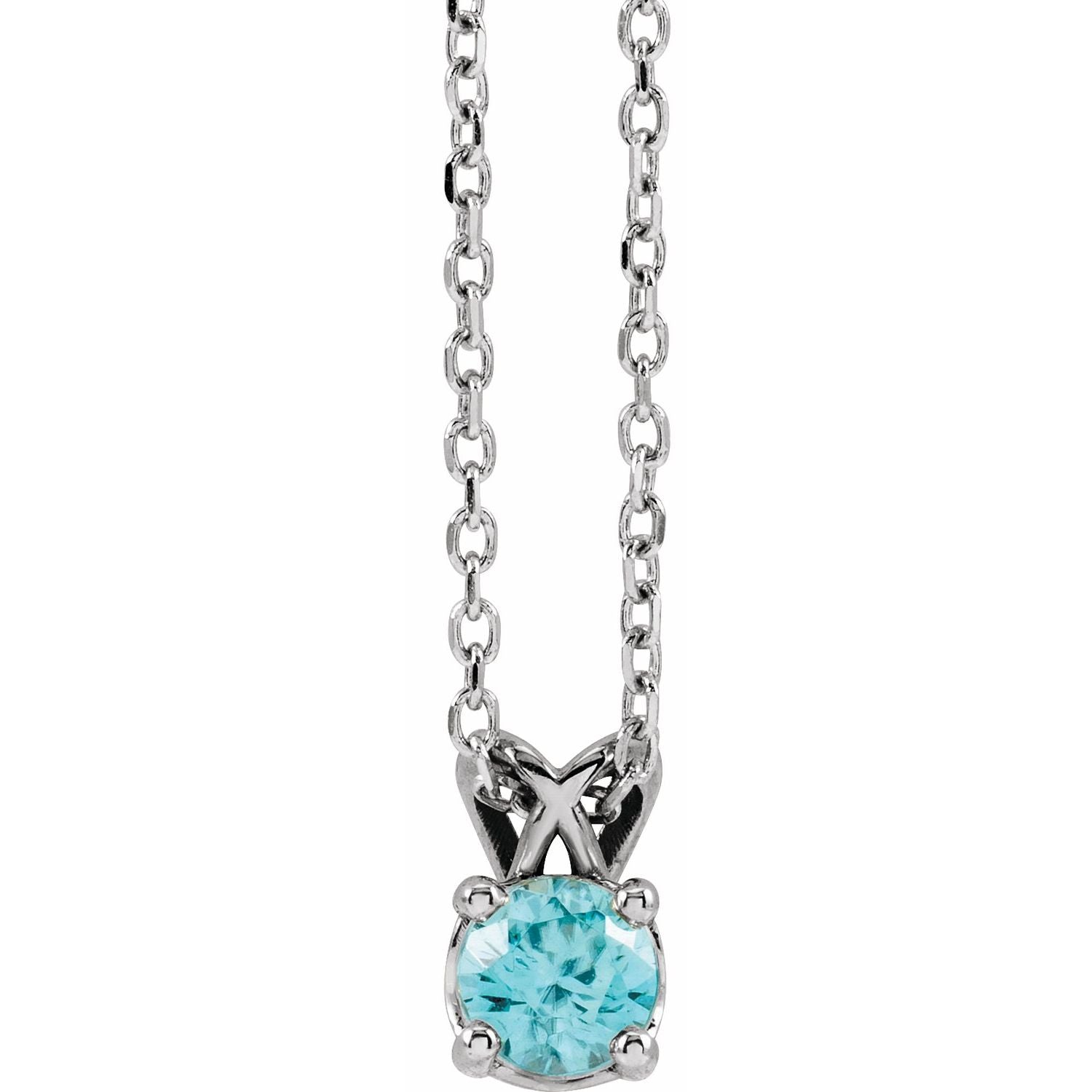 round london blue topaz solitaire pendant, 14K White Gold