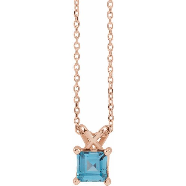 london blue topaz round station necklace in 14k rose gold