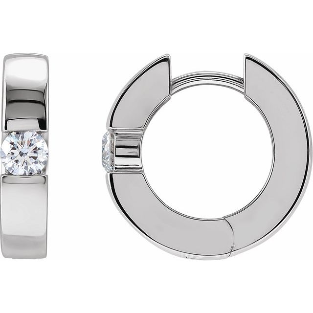hinged diamond huggie hoop earrings in 14k white gold