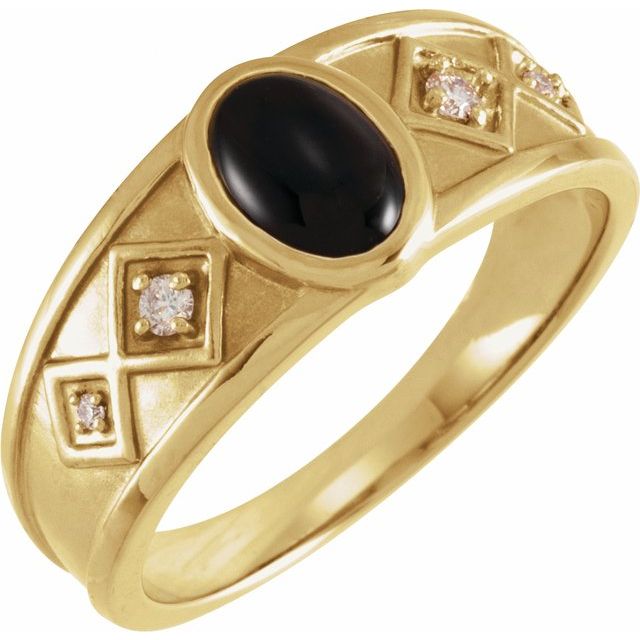 Men's Cabochon & Diamond Ring, Natural Black Onyx