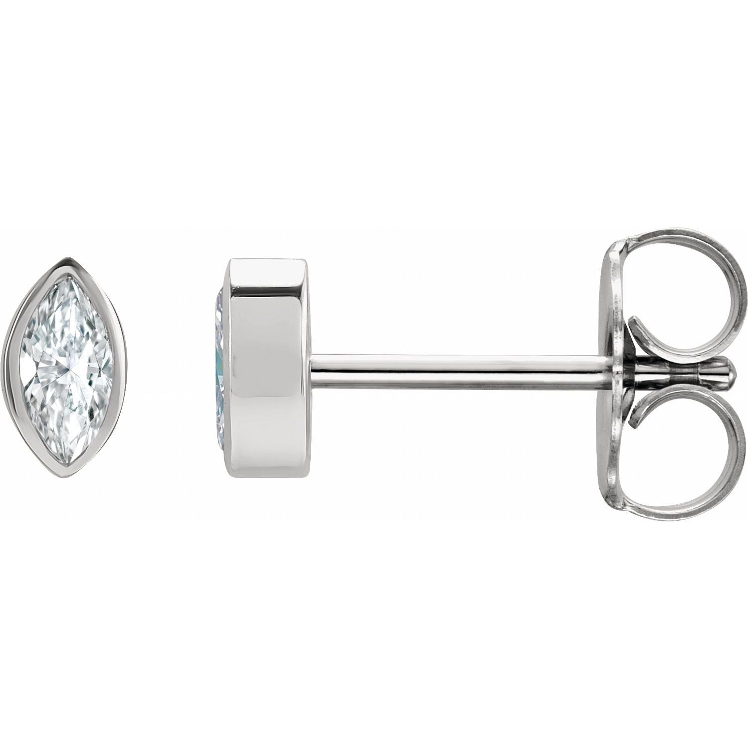 14K White Gold marquise diamond bezel stud earrings