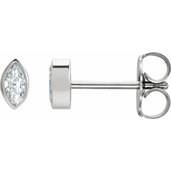 14K White Gold marquise diamond bezel stud earrings