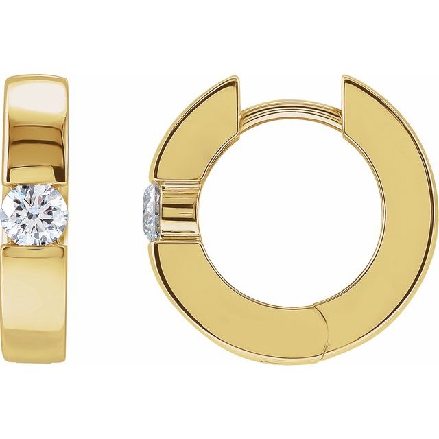 hinged diamond huggie hoop earrings in 14k yellow gold