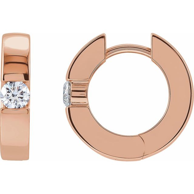 hinged diamond huggie hoop earrings in 14k rose gold