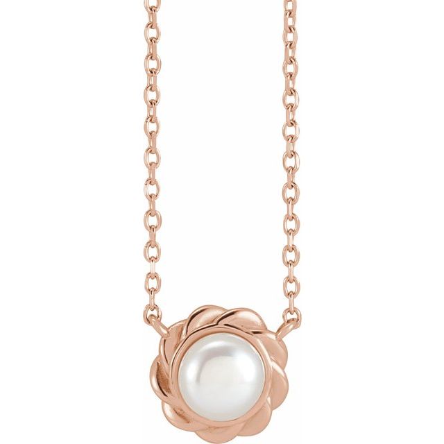 white freshwater cultured pearl necklace in 14k rose gold