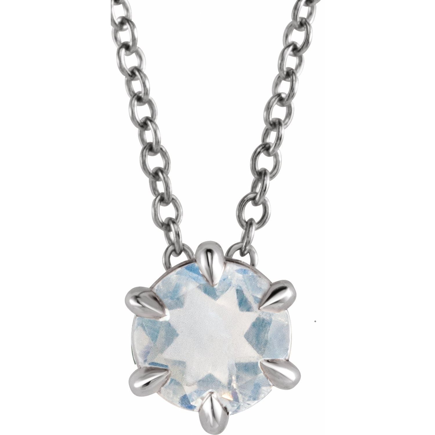 14K White Gold 4mm Blue Moonstone Solitaire Necklace