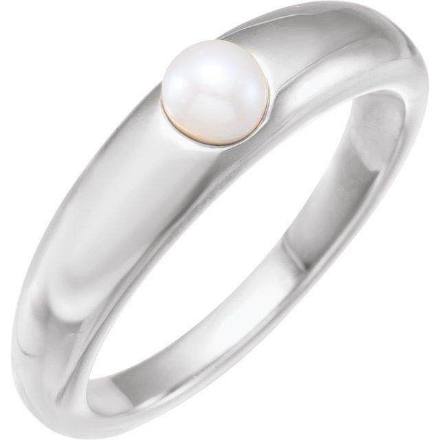 domed akoya pearl ring in 14k white gold