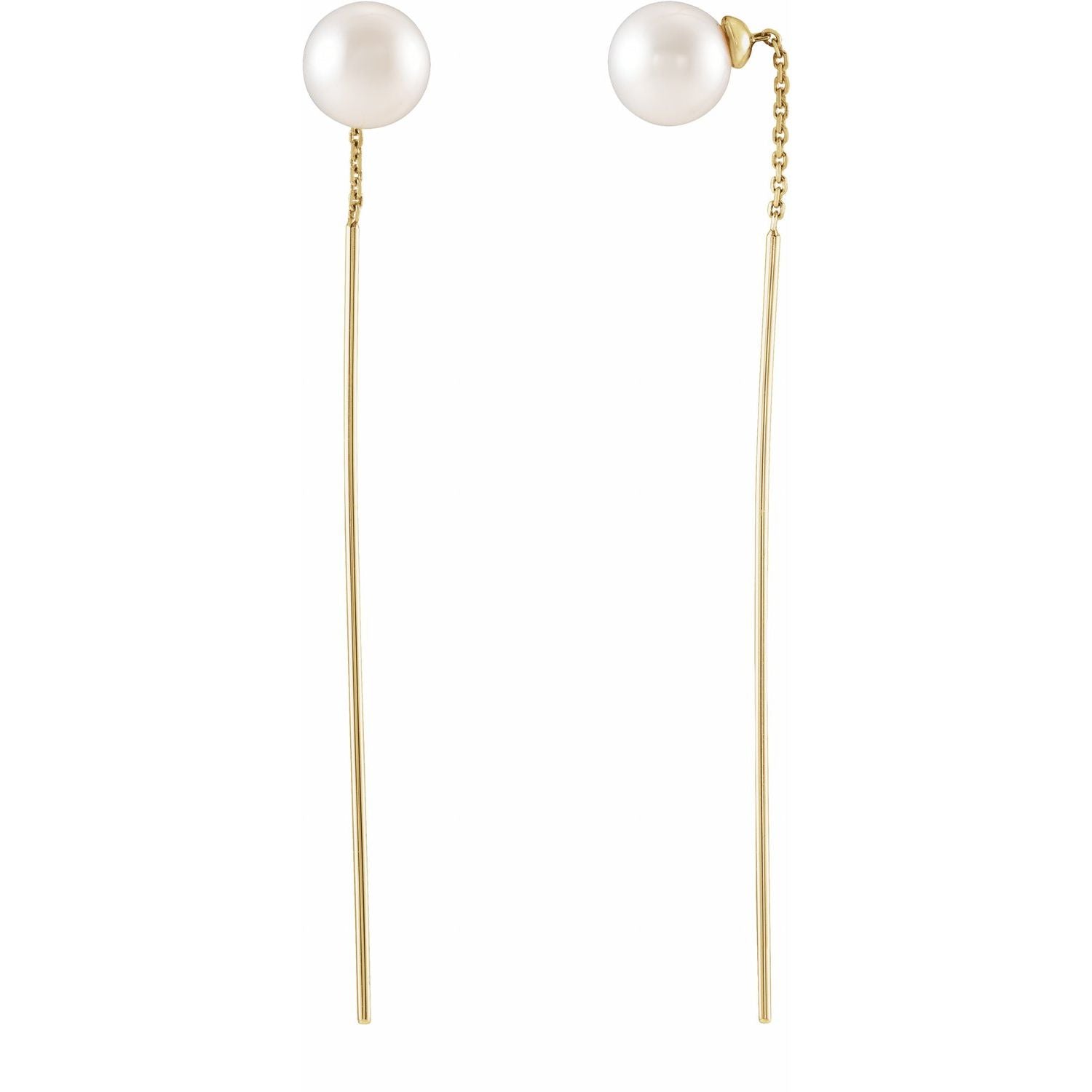 Cultured Freshwater Pearl threader earrings in 14K Yellow Gold