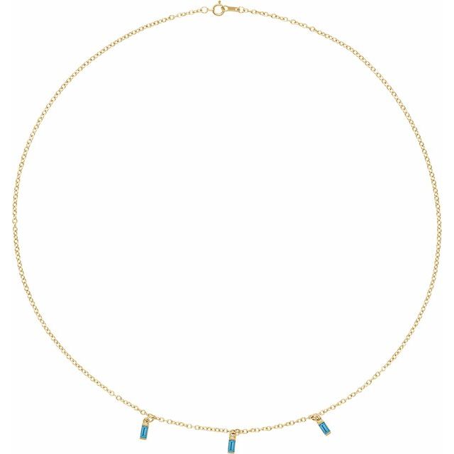 swiss blue topaz baguette necklace in 14k yellow gold
