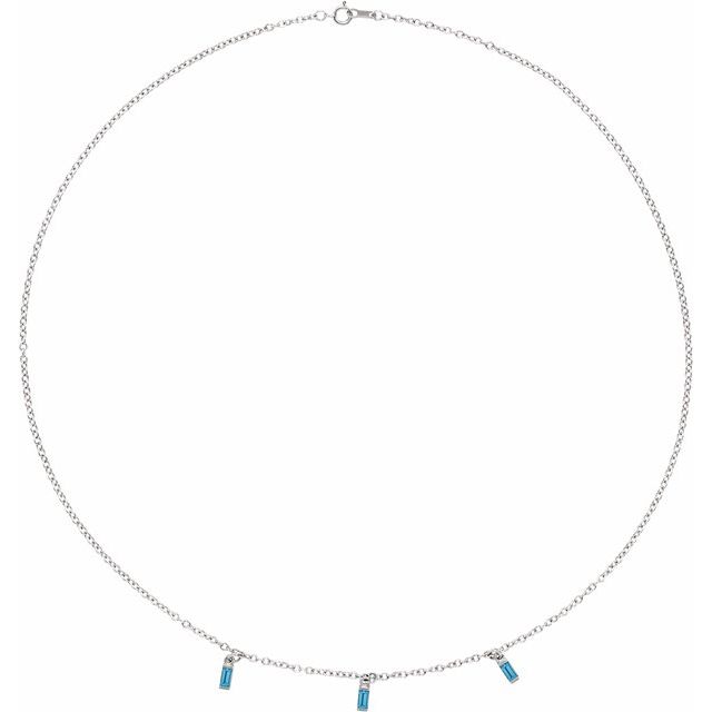 swiss blue topaz baguette necklace in 14k white gold