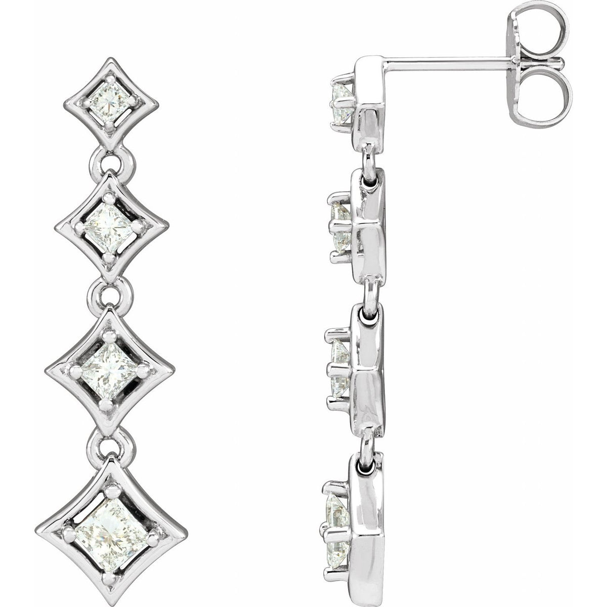 14K White Gold 3/4 ct tw Diamond Journey Earrings diamond earrings