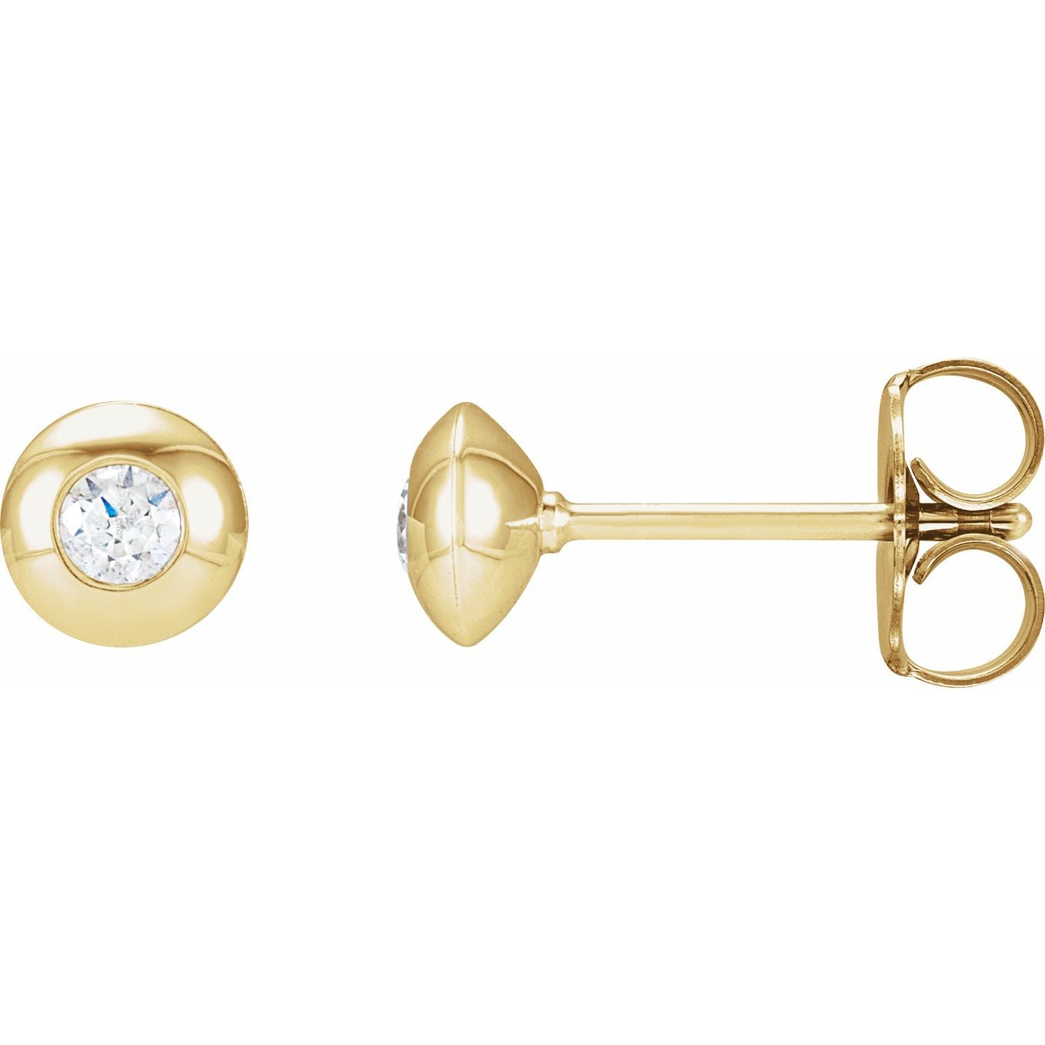 14K Yellow Gold 1/8 ct Domed Bezel-Set Diamond Stud Earrings