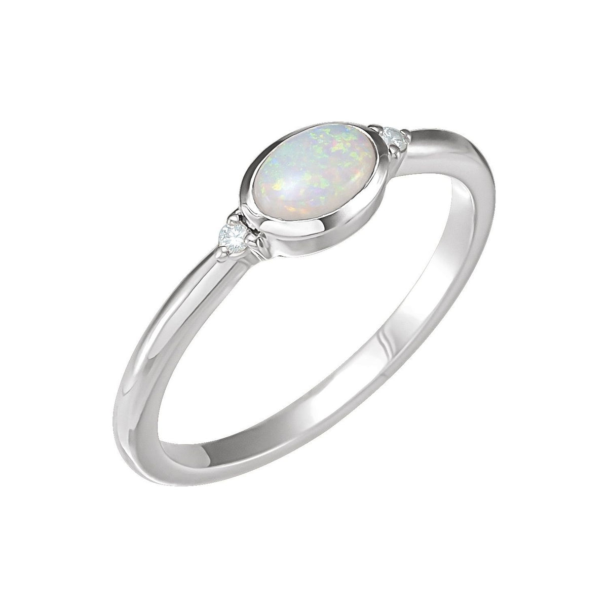 Opal & Diamond Crossover Ring in 14K White Gold - natural opal