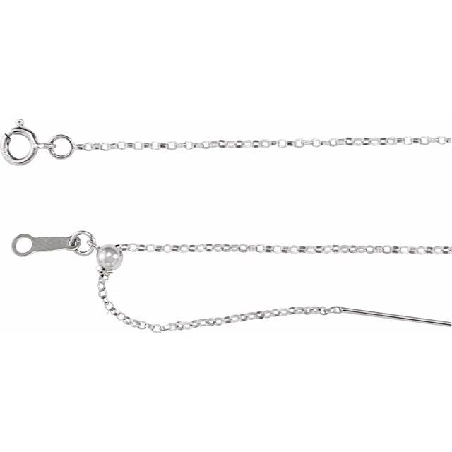 1mm adjustable threader rolo chain necklace in 14k white gold, 16-22" adjustable