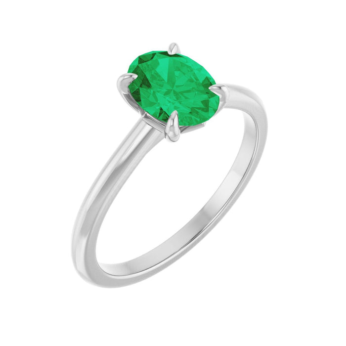 Oval Emerald Claw-Prong Solitaire Engagement Ring in 14K White Gold