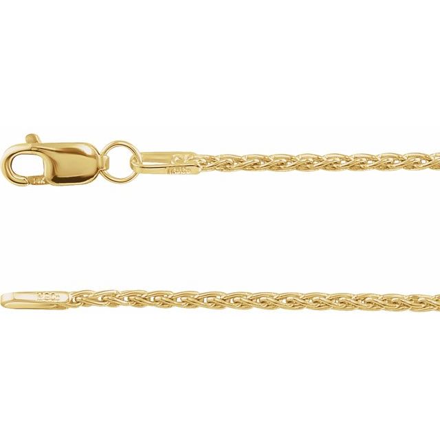 1.25mm wheat chain necklace in 14k yellow gold, 16 inch