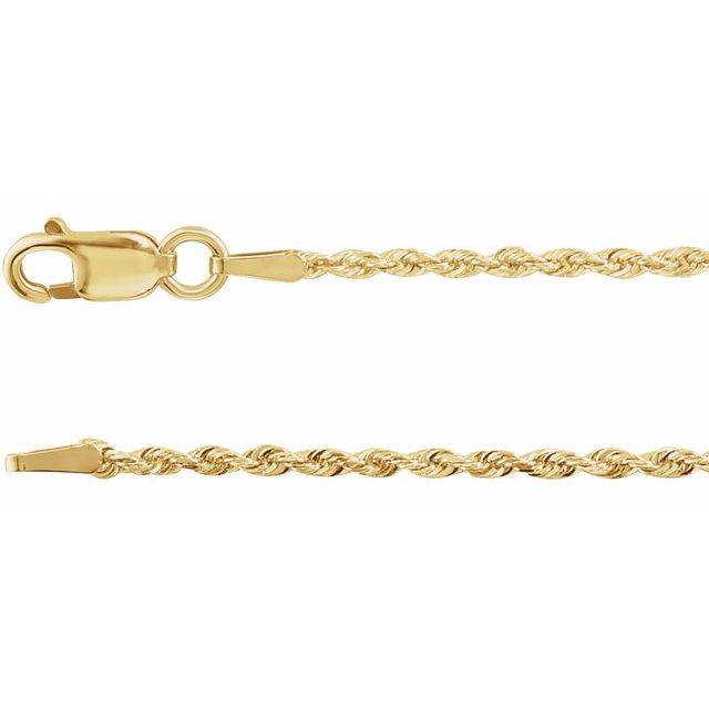 1.25mm diamond-cut rope chain necklace in 14k yellow gold, 16 inch