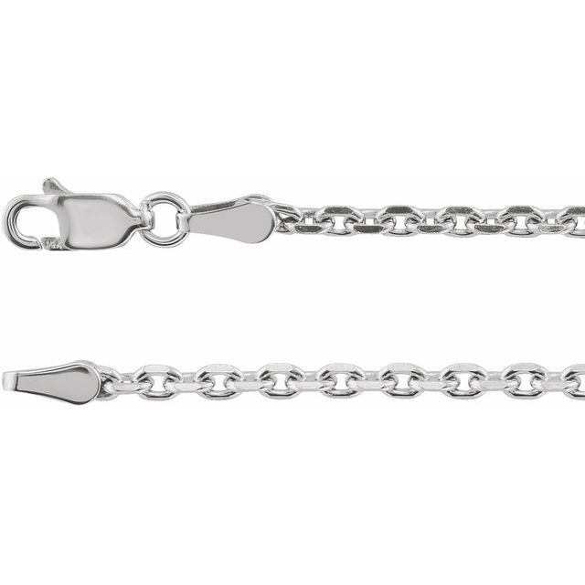 2mm diamond-cut cable gold chain necklace in 14k white gold, 16 inch