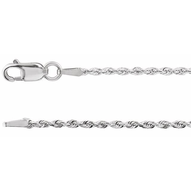 1.25mm diamond-cut rope chain necklace in 14k white gold, 16 inch