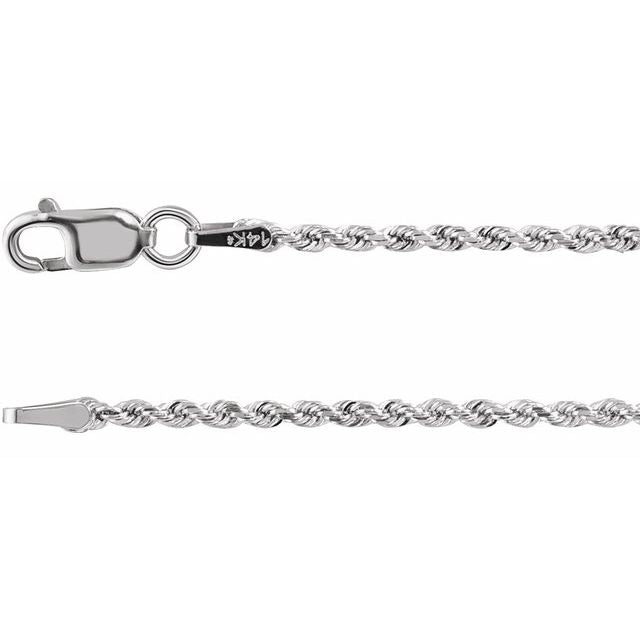 1.5mm diamond-cut rope chain necklace in 14k white gold, 16 inch