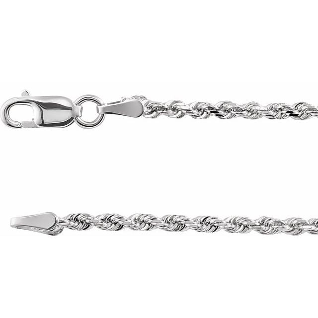 1.75mm diamond-cut rope chain necklace in 14k white gold, 16 inch